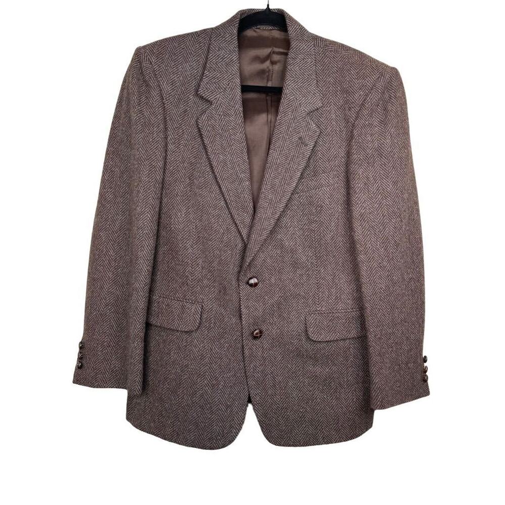 Caravelle Men's Wool Tweed Herringbone Sport Coat Blazer Size 42‎ Brown